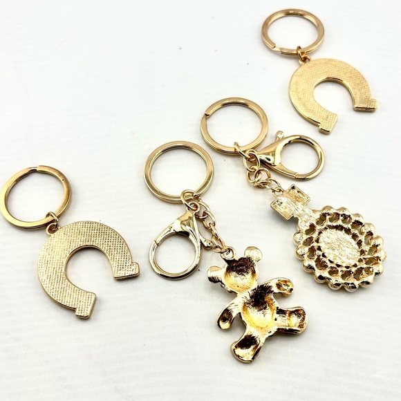Luxe Gold & Sparkle Keychain Bundle - Lot of 4 (Perfume, Bear, Horseshoe) - Picture 7 of 7